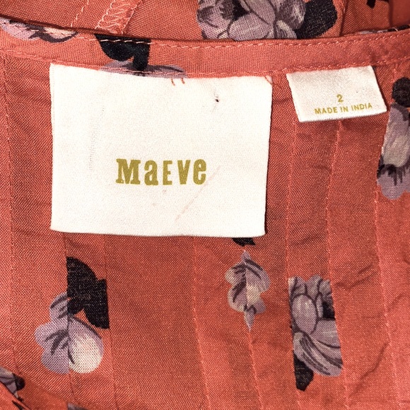 Anthro Maeve Coral Floral Flutter Pin-tuck Blouse Top - Picture 9 of 10